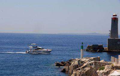 Scenic view of sea against clear sky