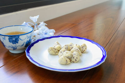 High angle view of breakfast served on table