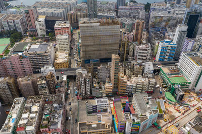 High angle view of buildings in city