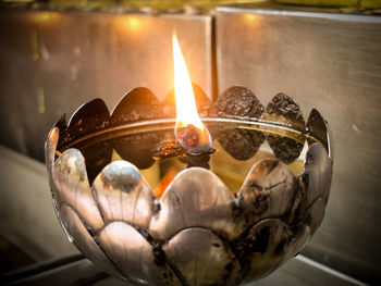 Close-up of burning candle