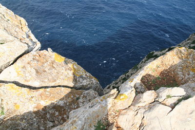 High angle view of rocks in sea