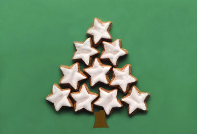 Close-up of cookies on christmas tree