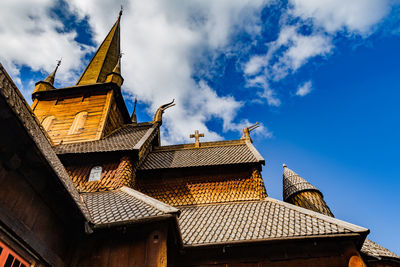 Low angle view of temple building against sky