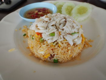 High angle view of meal served in plate