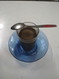 High angle view of coffee on table