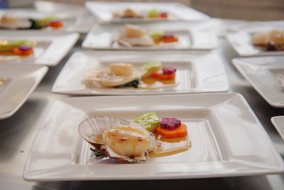 High angle view of food in plate on table