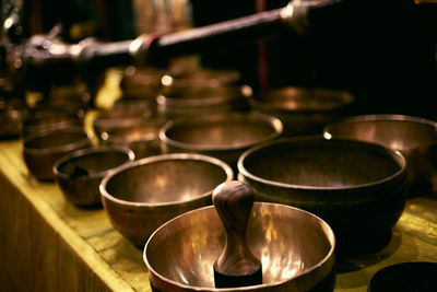 Close-up of containers on table