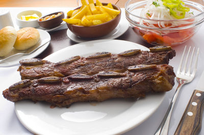 Close-up of food in plate on table