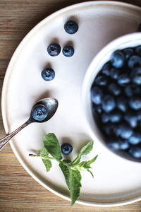 High angle view of fruits in bowl on table