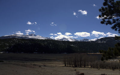 Scenic view of landscape against sky during winter