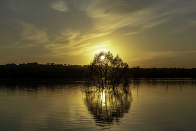 Scenic view of lake against sky during sunset