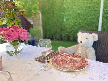 Close-up of food on table with teddybear
