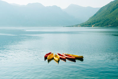 Scenic view of lake against mountain range