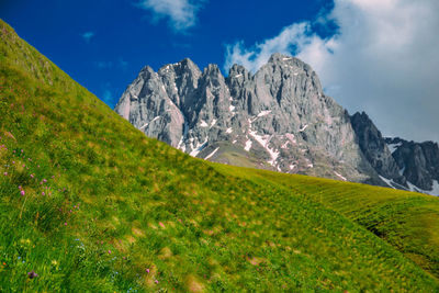 Panoramic view of landscape and mountains against sky