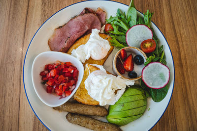 High angle view of food in plate on table