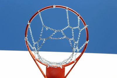 Close-up of basketball hoop against clear sky