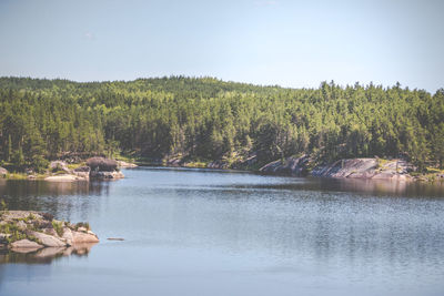 Scenic view of lake against clear sky