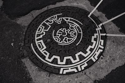 Close-up of manhole on wall