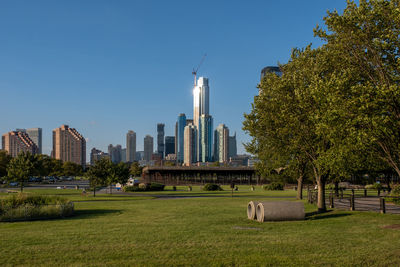 Park with buildings in background