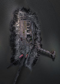 High angle view of damaged building drone image