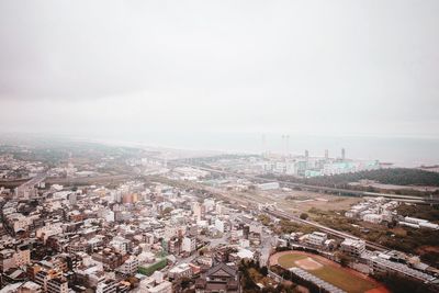 High angle view of city against sky