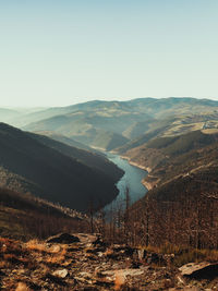 Scenic view of mountains against clear sky