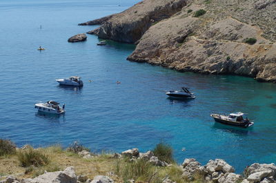 High angle view of yachts on sea