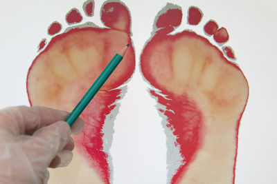 Close-up of woman hand on white background