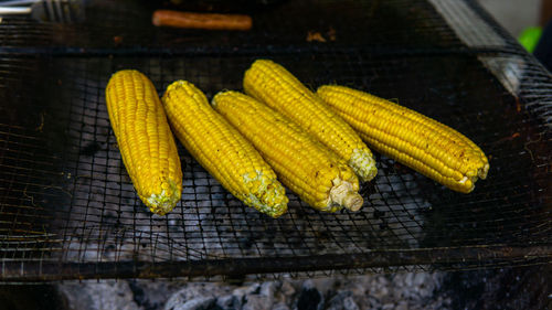 High angle view of yellow vegetables on table