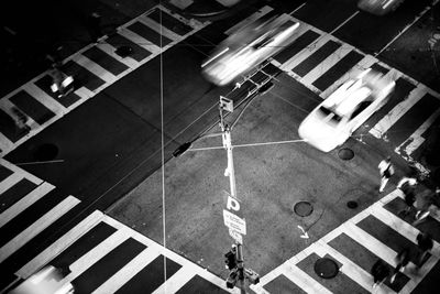 High angle view of road signal on city street