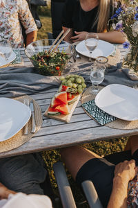 High angle view of people preparing food