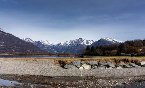 Scenic view of snowcapped mountains against sky