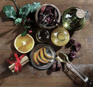 High angle view of fruits on table