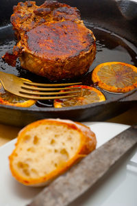 Close-up of breakfast served on table