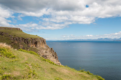 Panorama of the sea from the lealt fall view point, isle of skye, scotland