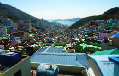 Tilt-shift image of multi colored houses