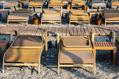 High angle view of empty chairs in factory