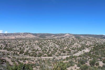 Scenic view of landscape against clear blue sky