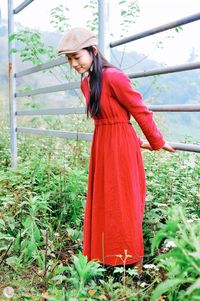 Woman in a red flower