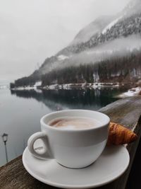 Breakfast with mountain lake view