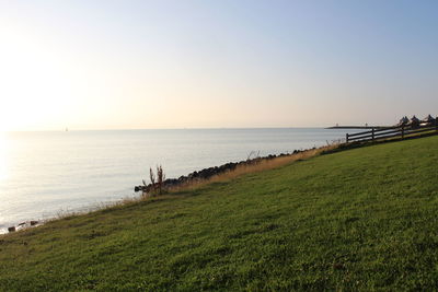 Scenic view of sea against clear sky
