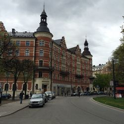 Road with buildings in background