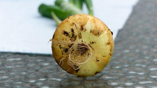 Close-up of lemon on table