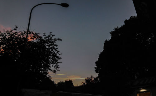 High section of silhouette trees against clear sky