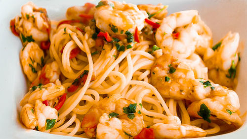 Close-up of pasta served in plate