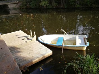 High angle view of boat in lake