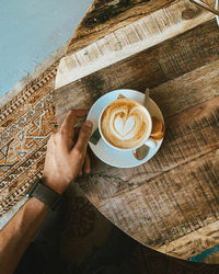 High angle view of coffee on table