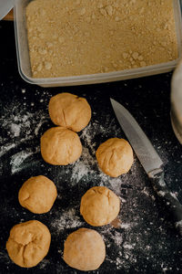 High angle view of cookies