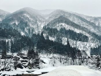 Scenic view of snow covered mountains