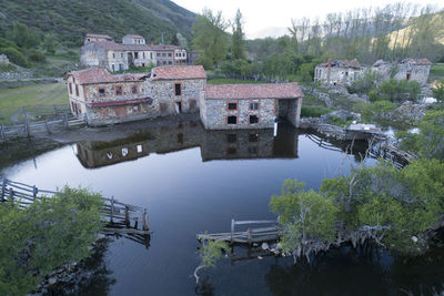 Porma's reservoir and dam from aerial view